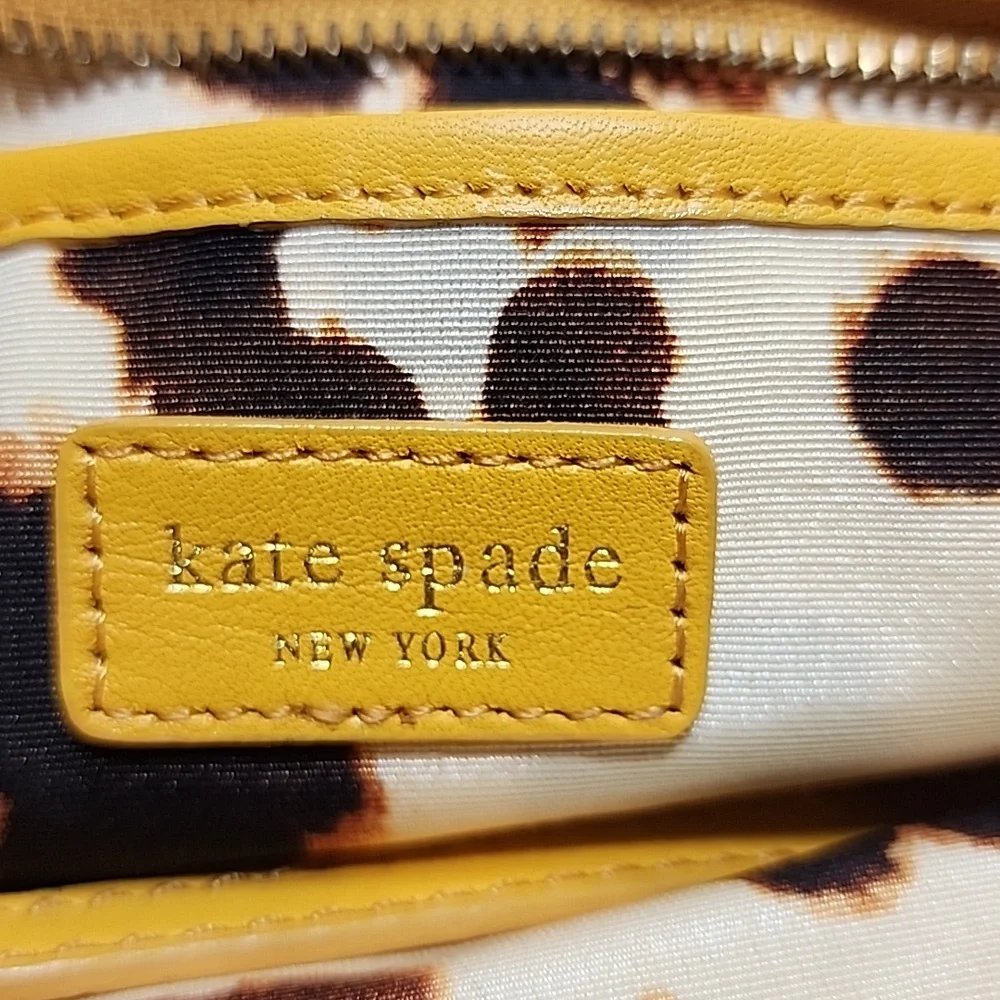 Kate Spade dark yellow fringe leather hippie boho soho clutch wristlet handbag‎